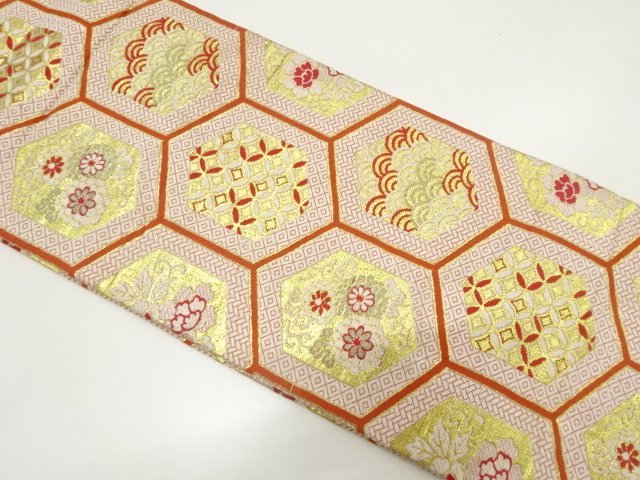 JAPANESE KIMONO / ANTIQUE KIDS OBI / WOVEN KIKU ARABESQUE